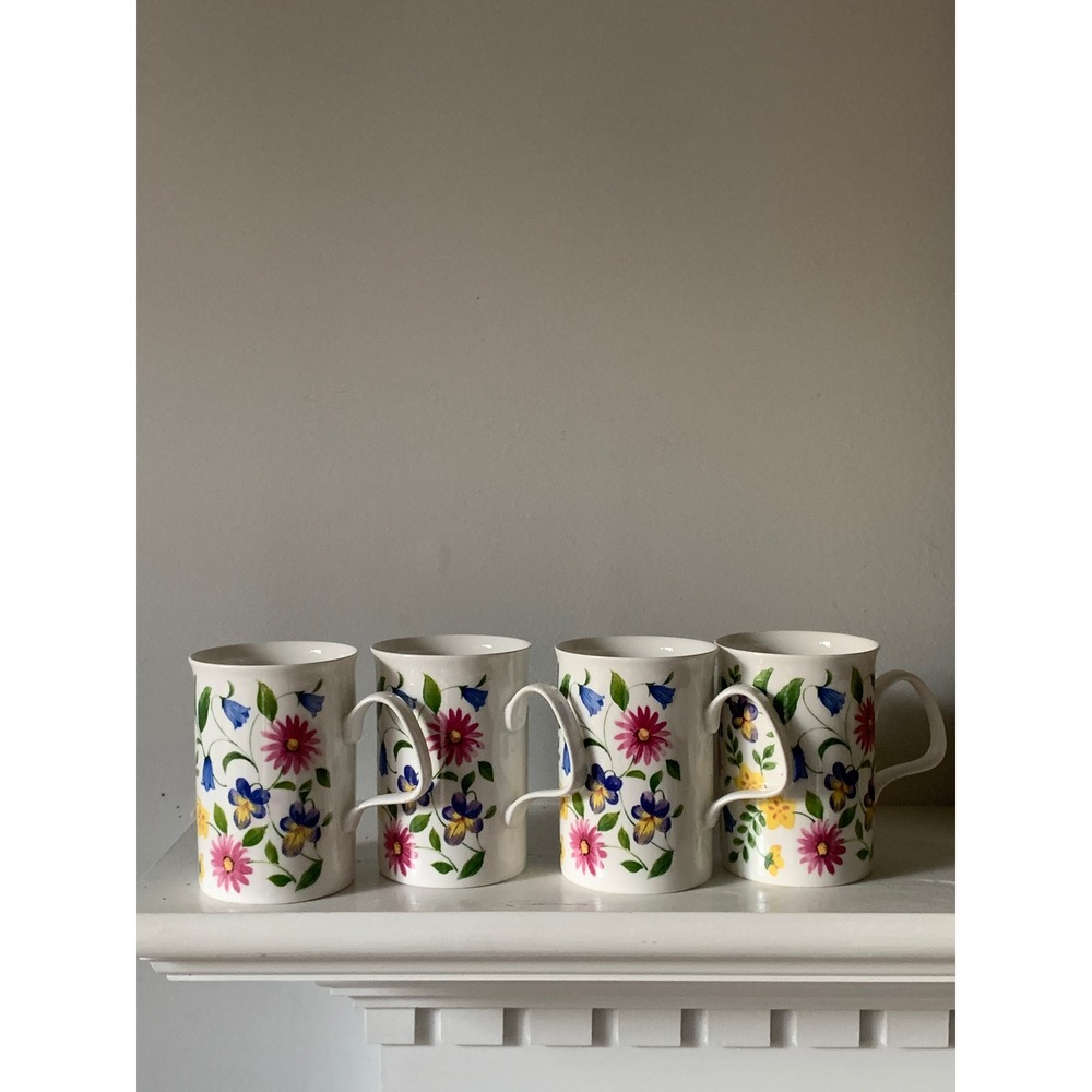 Lascelles Fine Bone China Wildflower Mugs Set of 4 Made England Floral Tea Cups